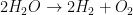 Water electrolysis reaction: two water molecules form two hydrogen molecules and one oxygen molecule